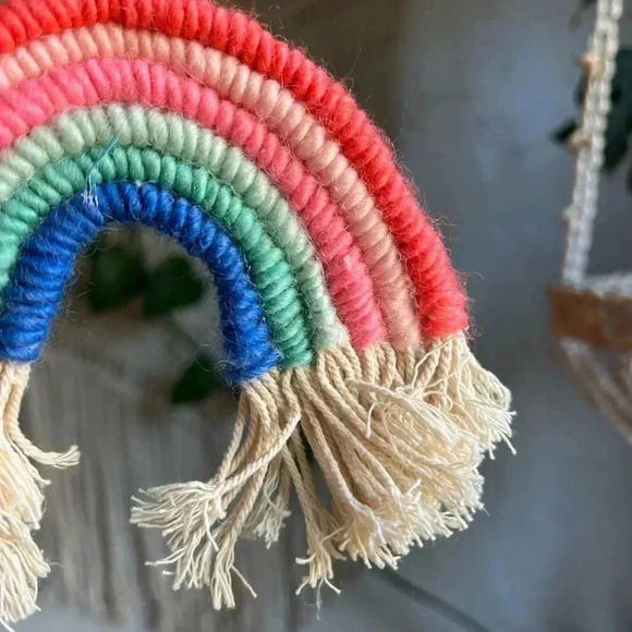 Handmade Rainbow Macrame Ornament | Boho Rainbow Wall Hanging | 5” Wide - Picture 4 of 6